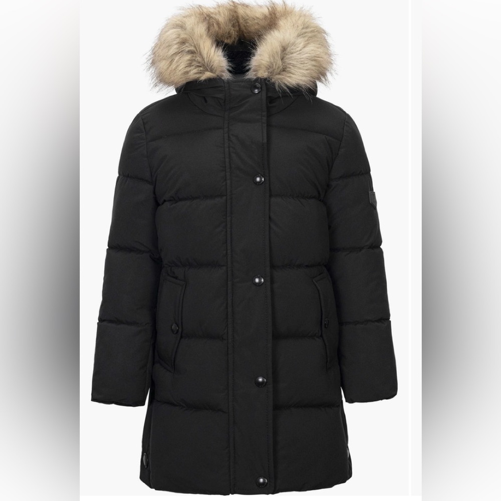 Girl Sam Edelman Black Puffer Coat with Fur Hood